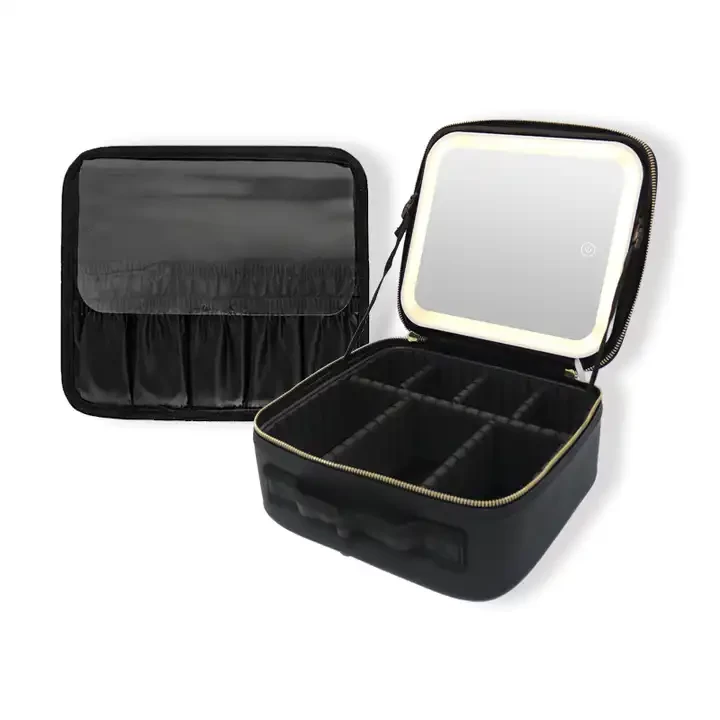 Make-up Organiser Bag with LED Mirror Black Cosmetic Bag Travel Make-up Case