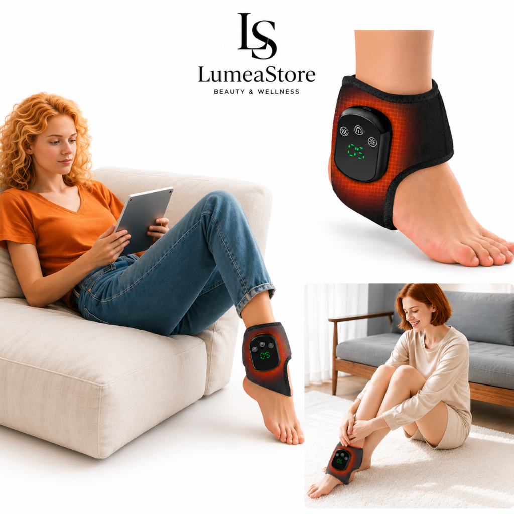 Cordless Ankle Massage Wrap with Heat & Vibration – Rechargeable Ankle Heating Pad with Digital Display