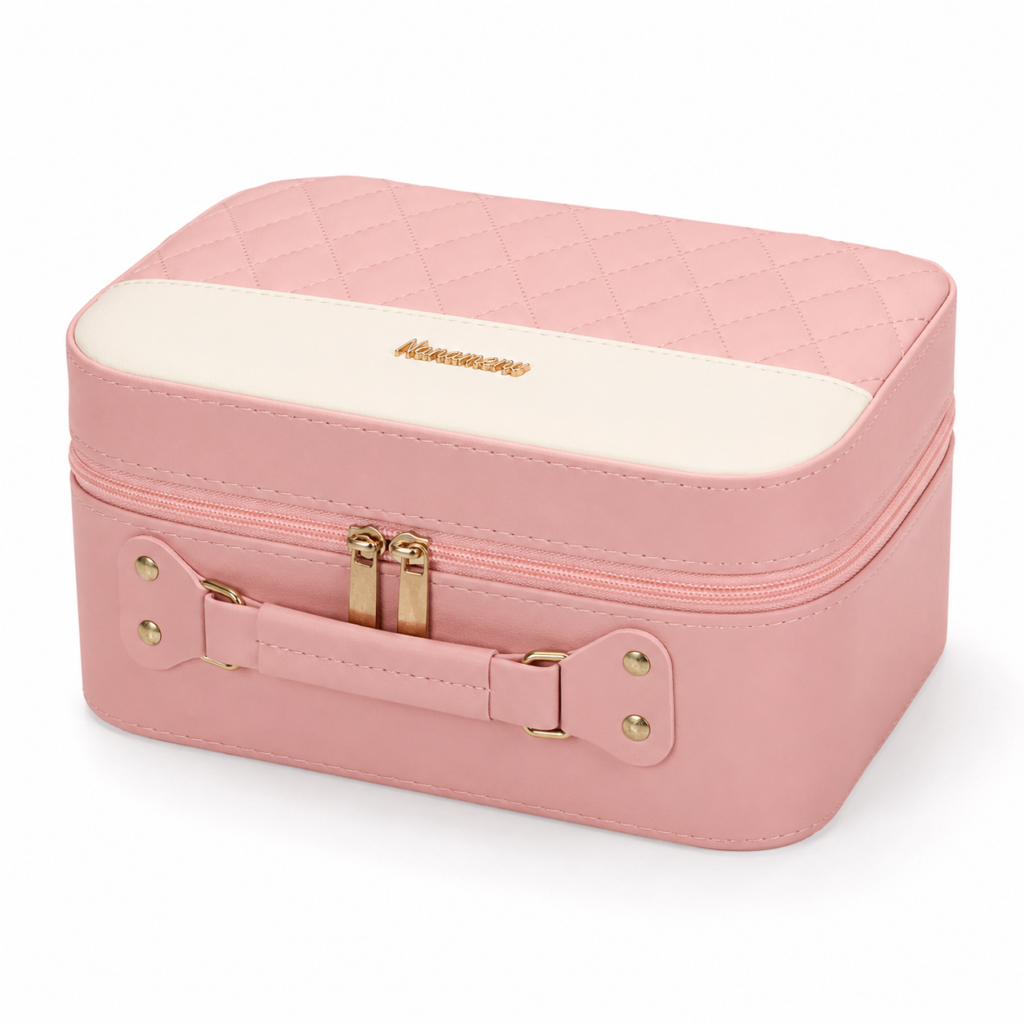 Make-up Bag with LED Mirror & 3 Light Modes – Large Make-up Organiser, Beauty Case & Travel Bag – Pink